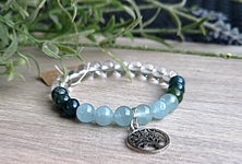 Bracelet aigue Marine et Cristal - Arbre de vie